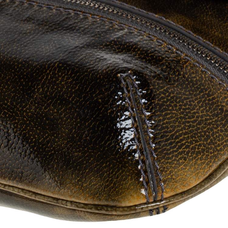 مملوكة مسبقًا Jimmy Choo Dark Green Patent Leather Mave Foldover Clutch