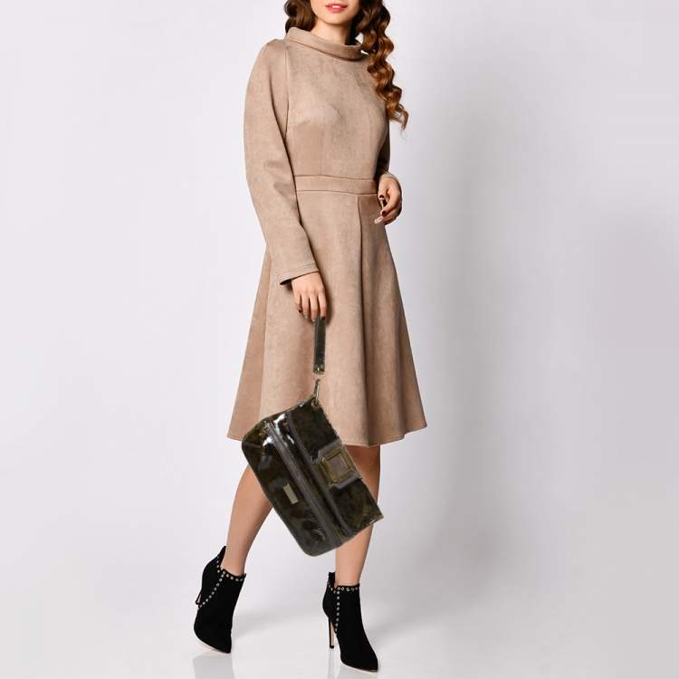 مملوكة مسبقًا Jimmy Choo Dark Green Patent Leather Mave Foldover Clutch