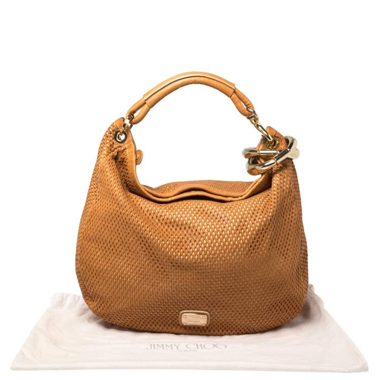 Pre Owned Jimmy Choo Tan Perforated Leather Sky Hobo