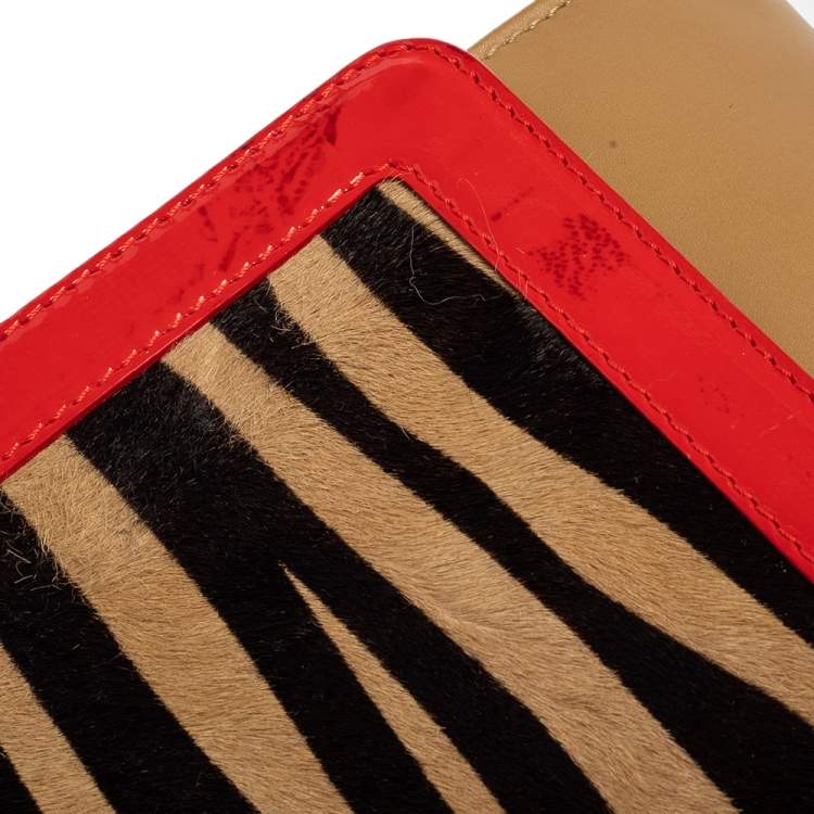 Pre Owned Jimmy Choo Zebra Print Calfhair, Patent and Leather Flap Chain Shoulder Bag