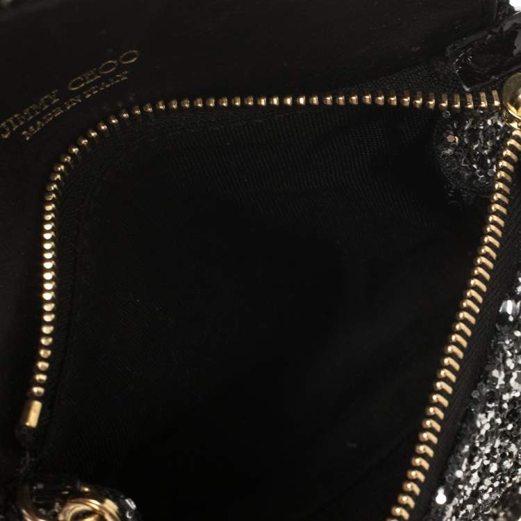Pre Owned Jimmy Choo Black Glitter and Patent Leather Mini Rebel Crossbody Bag