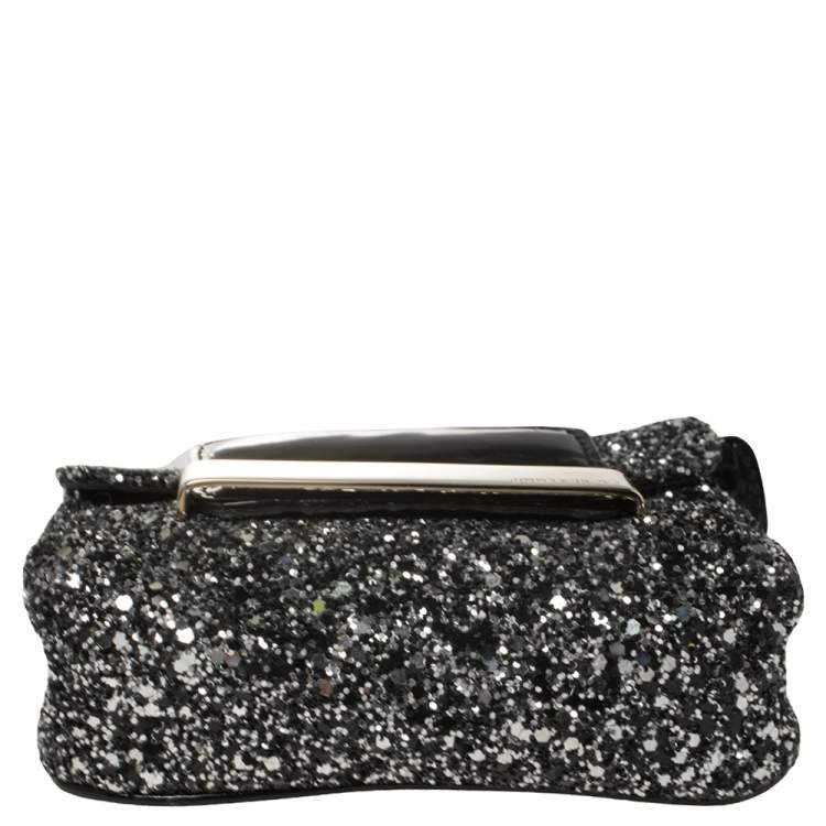 Pre Owned Jimmy Choo Black Glitter and Patent Leather Mini Rebel Crossbody Bag