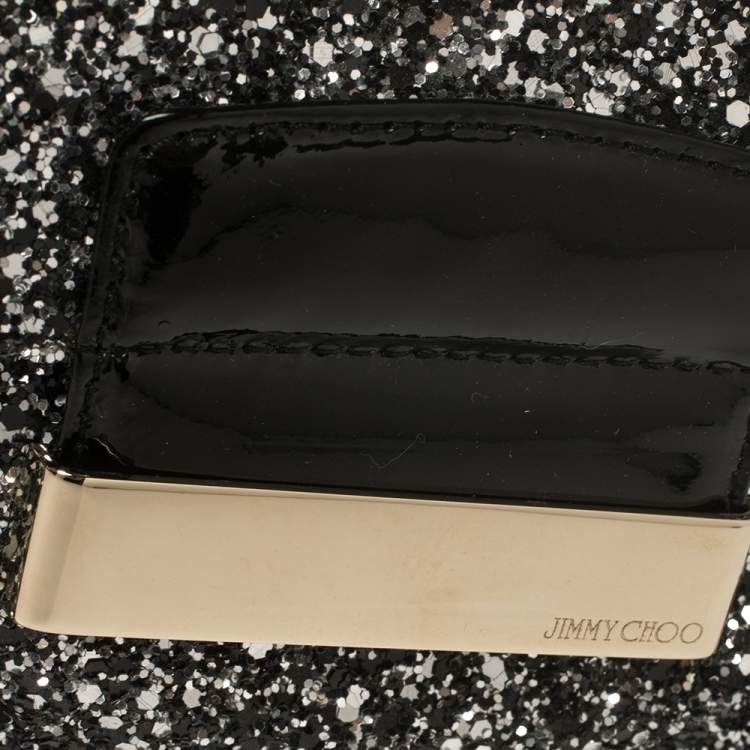 Pre Owned Jimmy Choo Black Glitter and Patent Leather Mini Rebel Crossbody Bag