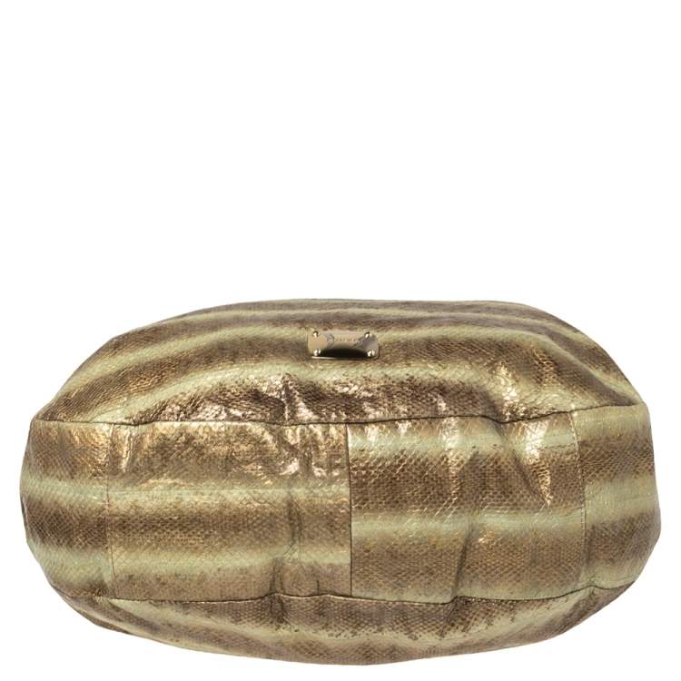 Pre Owned Jimmy Choo Metallic Brown/Green Python Large Sky Bangle Hobo