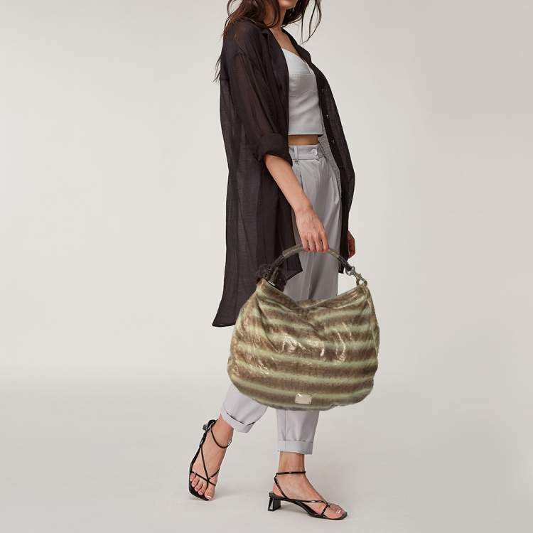 Pre Owned Jimmy Choo Metallic Brown/Green Python Large Sky Bangle Hobo