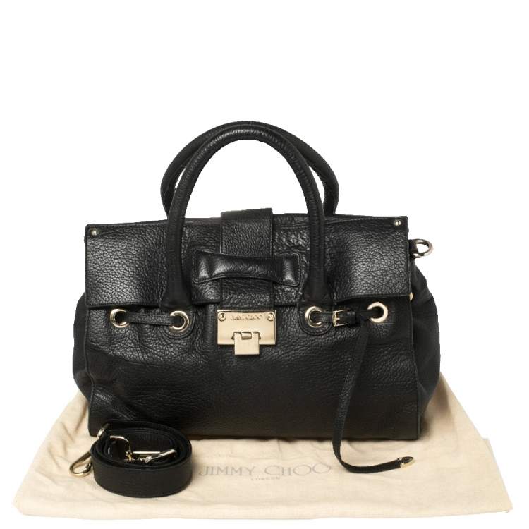 Pre Owned Jimmy Choo Black Pebbled Leather Medium Rosalie Satchel