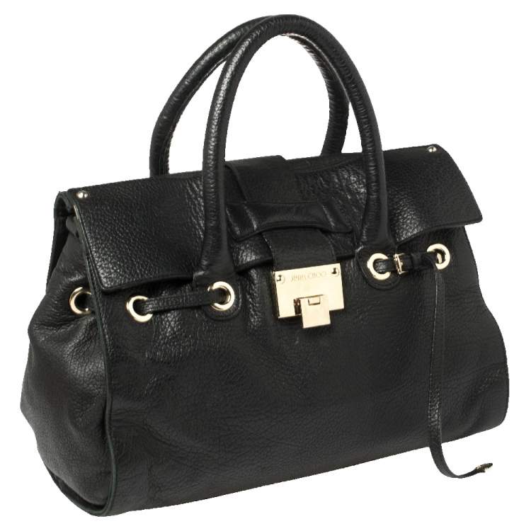 Pre Owned Jimmy Choo Black Pebbled Leather Medium Rosalie Satchel