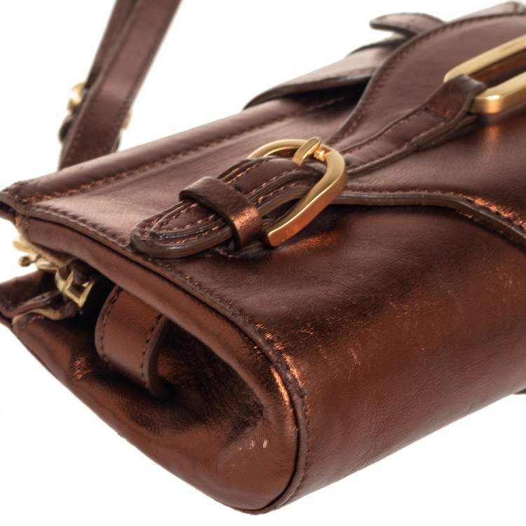 Pre Owned Jimmy Choo Metallic Bronze Leather Tulita Wristlet Clutch 