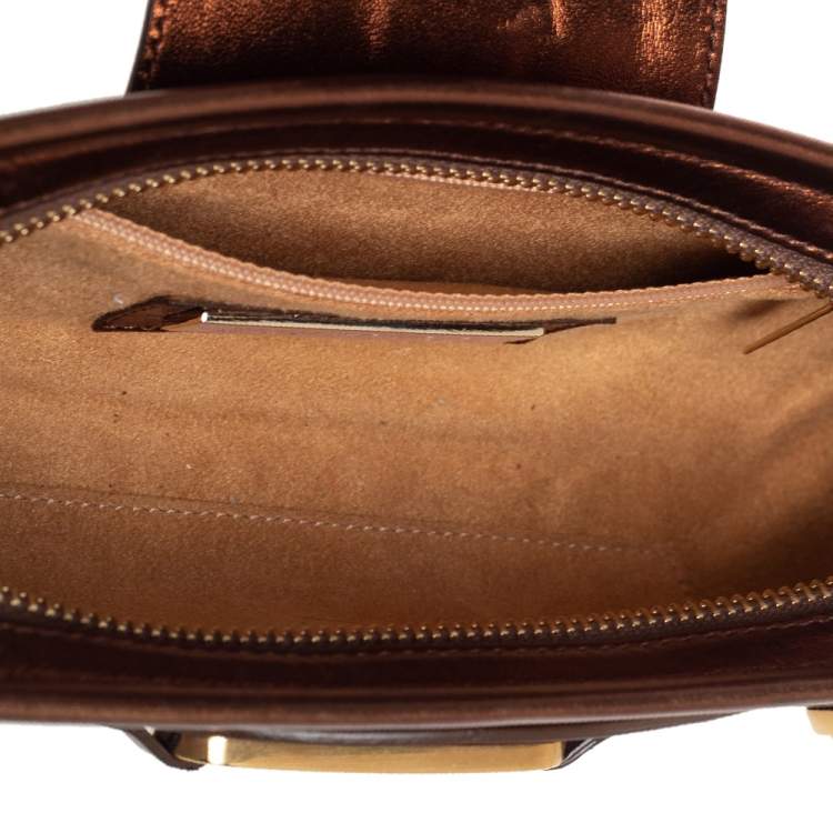 Pre Owned Jimmy Choo Metallic Bronze Leather Tulita Wristlet Clutch 