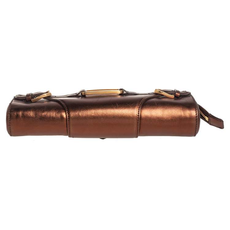 Pre Owned Jimmy Choo Metallic Bronze Leather Tulita Wristlet Clutch 