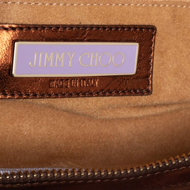 Pre Owned Jimmy Choo Metallic Bronze Leather Tulita Wristlet Clutch 