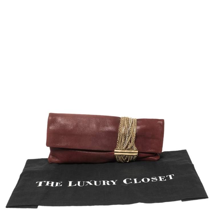 Pre Owned Jimmy Choo Maroon Shimmery Suede Chandra Clutch