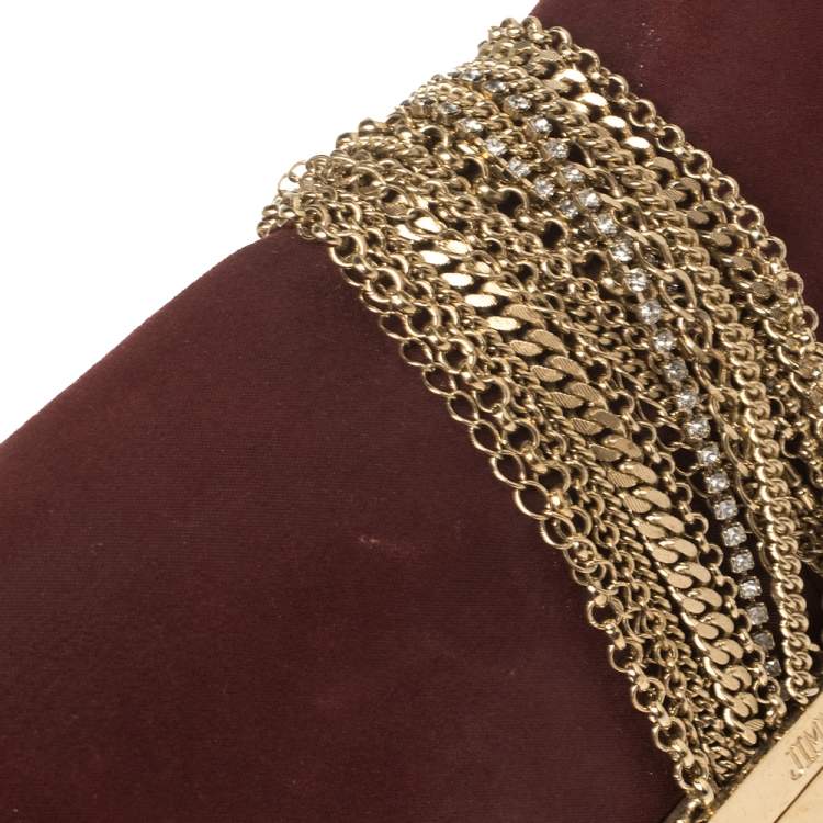 Pre Owned Jimmy Choo Maroon Shimmery Suede Chandra Clutch