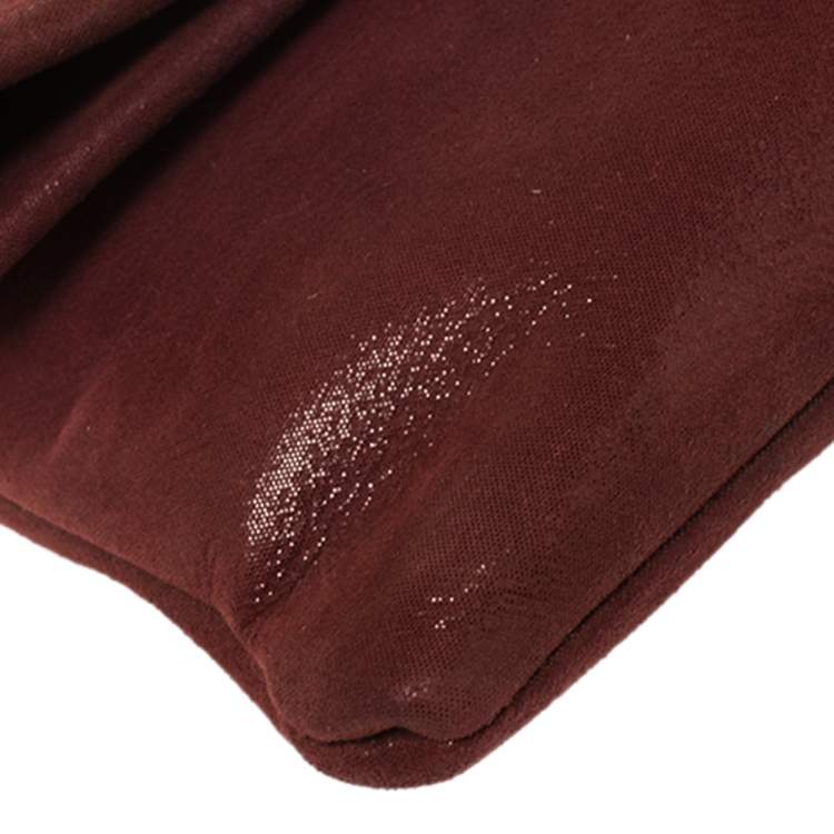 Pre Owned Jimmy Choo Maroon Shimmery Suede Chandra Clutch