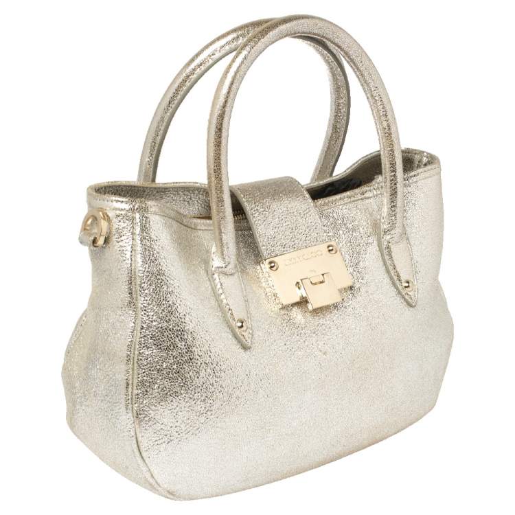 مملوكة مسبقًا Jimmy Choo Metallic Gold Crinkled Leather Tote Bag