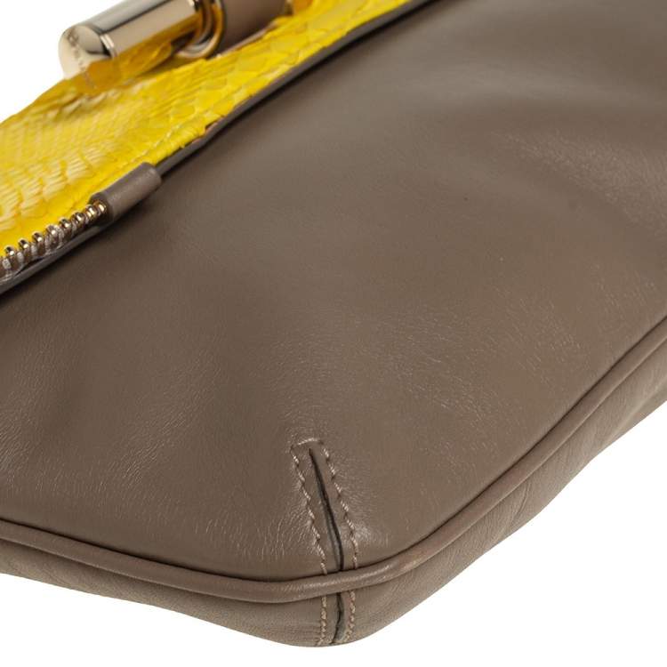 Pre Owned Jimmy Choo Yellow/Dark Beige Python and Leather Jasmine Clutch