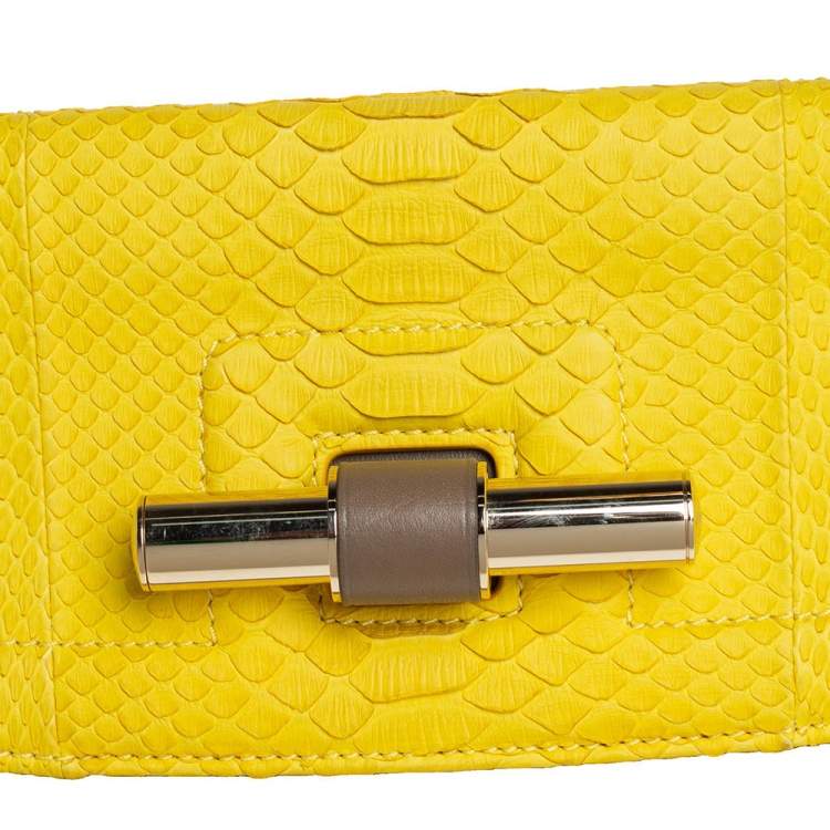 Pre Owned Jimmy Choo Yellow/Dark Beige Python and Leather Jasmine Clutch