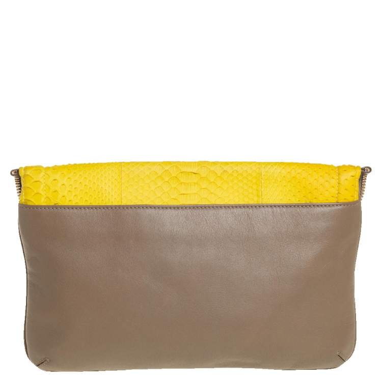 Pre Owned Jimmy Choo Yellow/Dark Beige Python and Leather Jasmine Clutch