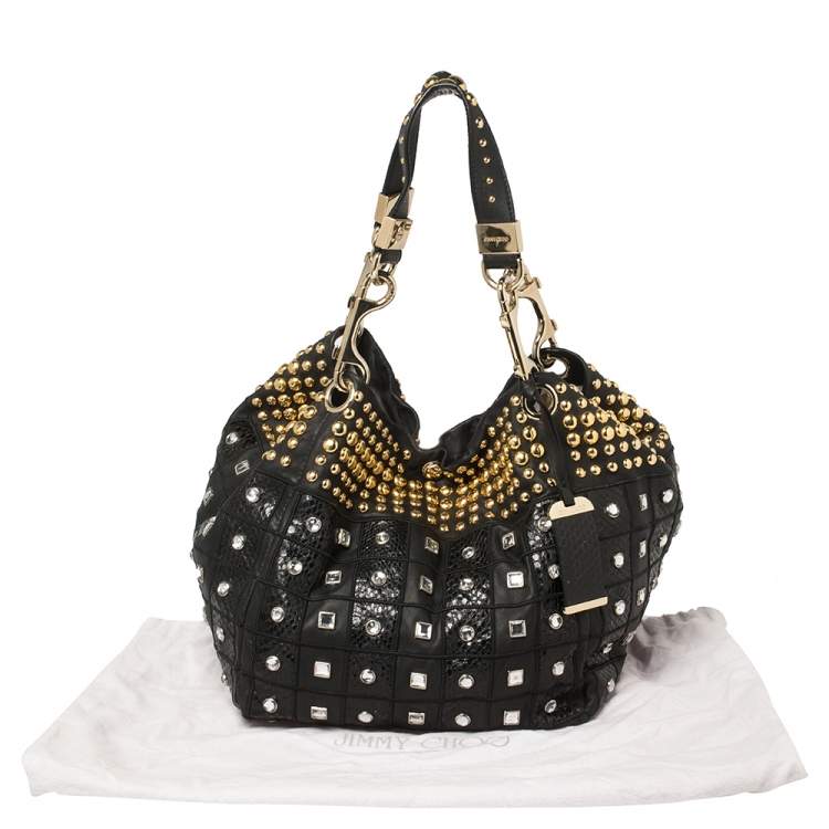 Pre Owned Jimmy Choo Black Leather Lohla Embellished Hobo
