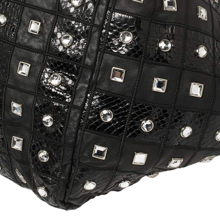 Pre Owned Jimmy Choo Black Leather Lohla Embellished Hobo