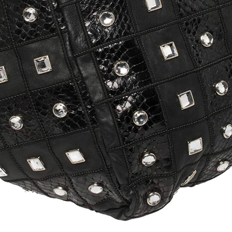 Pre Owned Jimmy Choo Black Leather Lohla Embellished Hobo