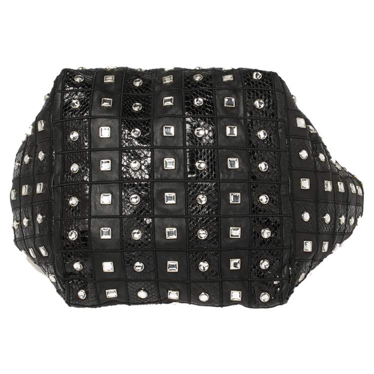 Pre Owned Jimmy Choo Black Leather Lohla Embellished Hobo