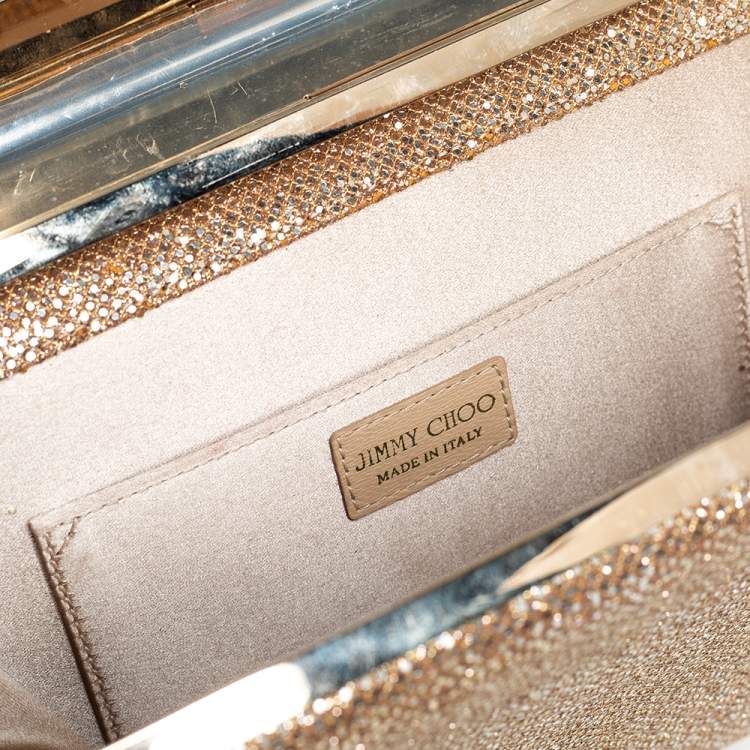 Pre Owned Jimmy Choo Gold Glitter Cayla Clutch