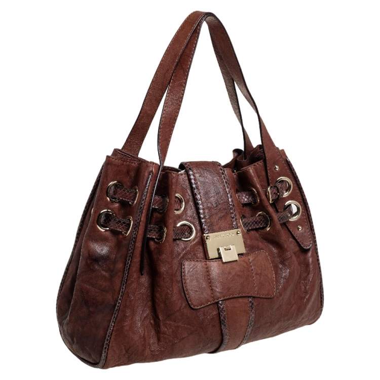 مملوكة مسبقًا Jimmy Choo Dark Brown Leather and Snakeskin Ramona Tote