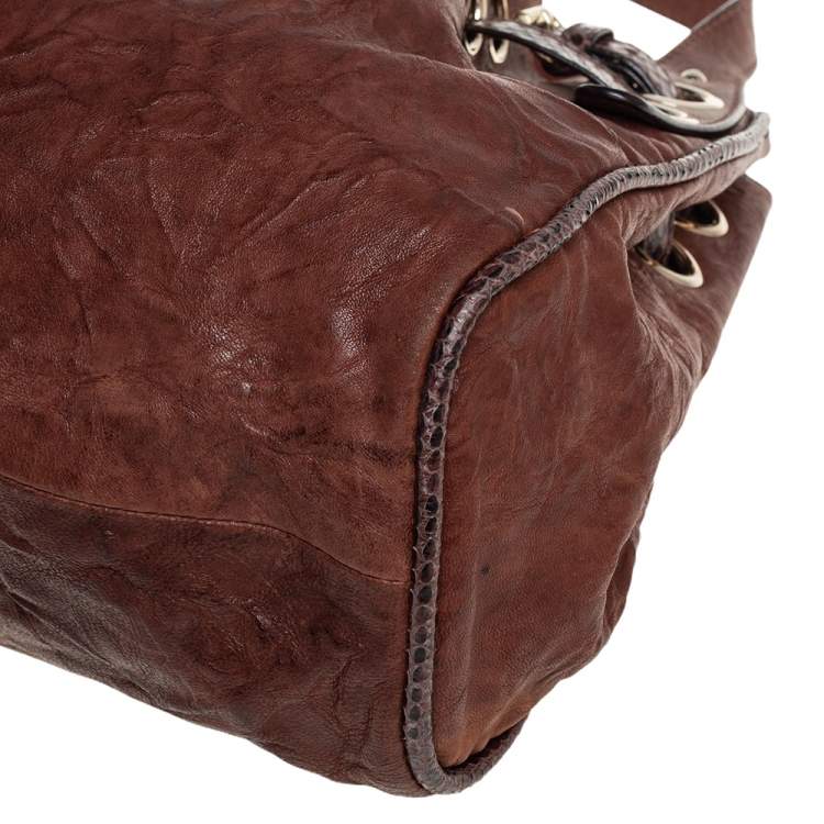 مملوكة مسبقًا Jimmy Choo Dark Brown Leather and Snakeskin Ramona Tote