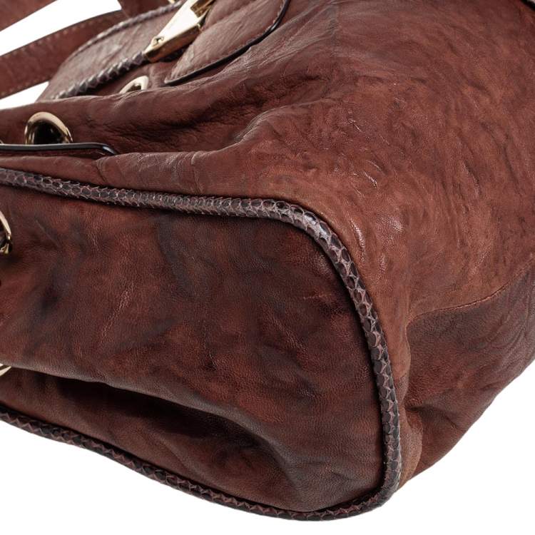 مملوكة مسبقًا Jimmy Choo Dark Brown Leather and Snakeskin Ramona Tote