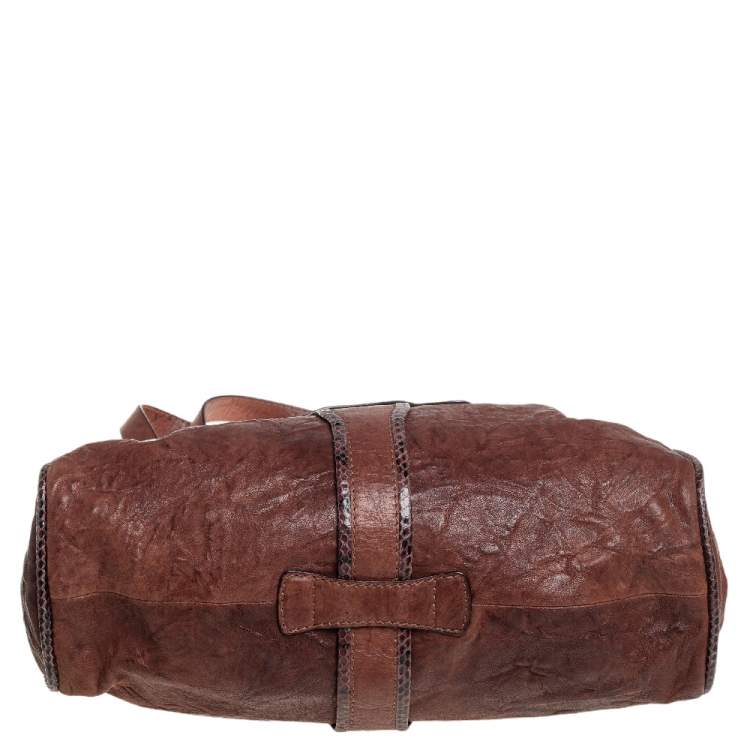 مملوكة مسبقًا Jimmy Choo Dark Brown Leather and Snakeskin Ramona Tote