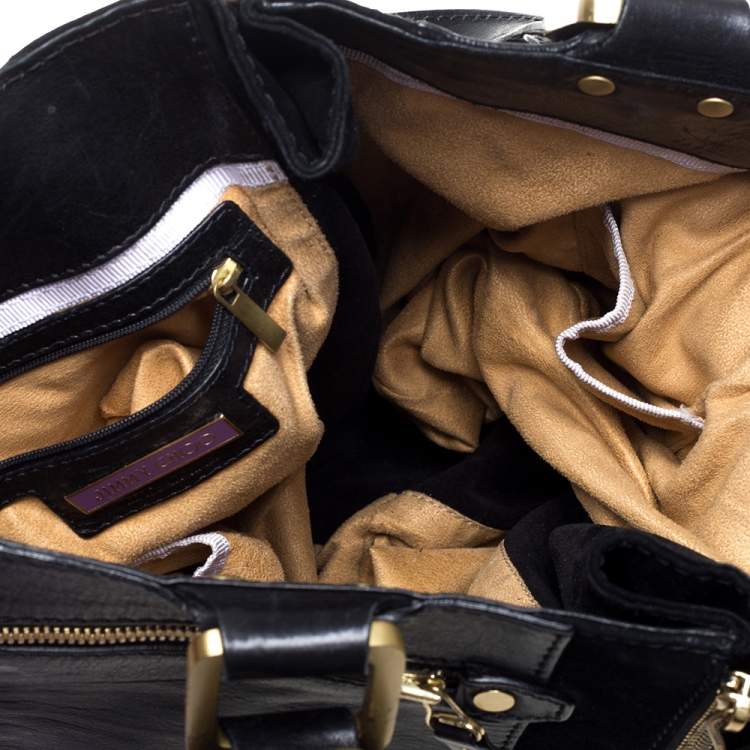 Pre Owned Jimmy Choo Black Leather and Suede Large Mona Tote