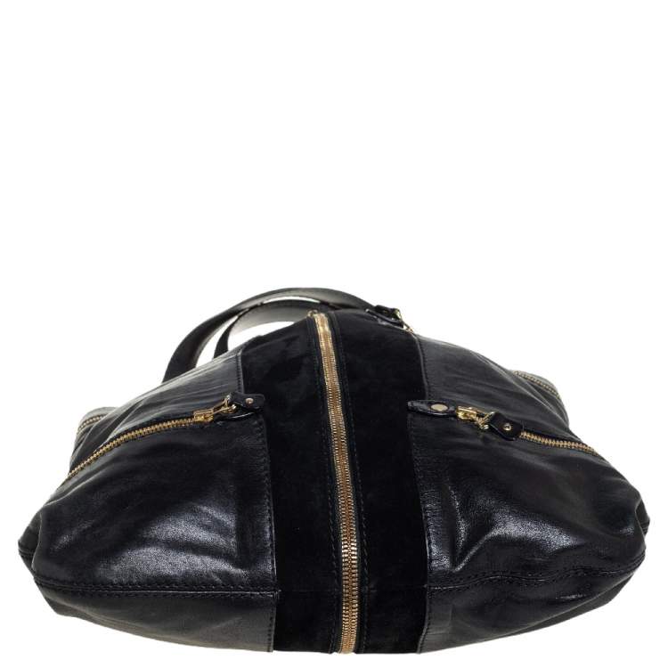 Pre Owned Jimmy Choo Black Leather and Suede Large Mona Tote