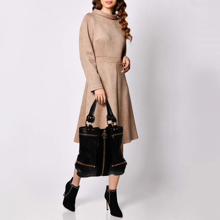 Pre Owned Jimmy Choo Black Leather and Suede Large Mona Tote
