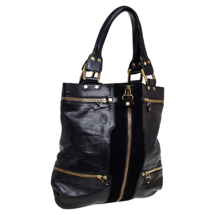 Pre Owned Jimmy Choo Black Leather and Suede Large Mona Tote