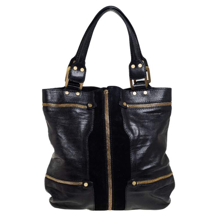 Pre Owned Jimmy Choo Black Leather and Suede Large Mona Tote
