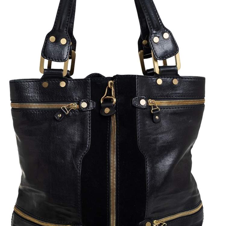 Pre Owned Jimmy Choo Black Leather and Suede Large Mona Tote