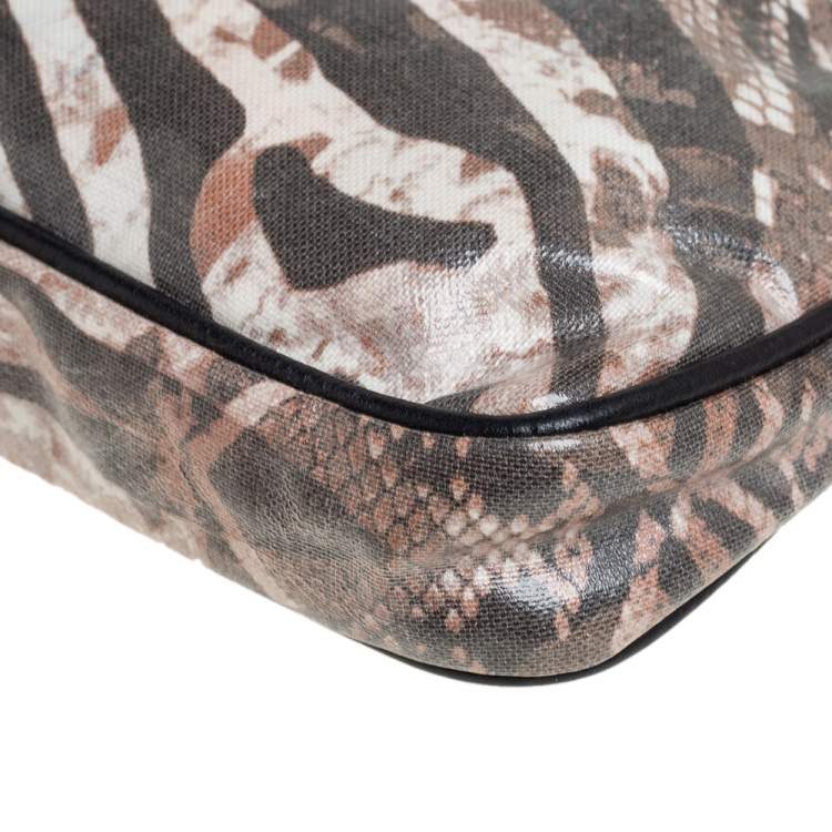 Pre Owned Jimmy Choo Tri Color Python Print Patent Leather Derek Clutch