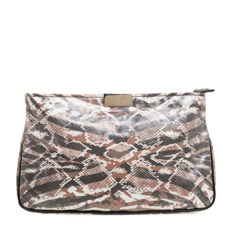 Pre Owned Jimmy Choo Tri Color Python Print Patent Leather Derek Clutch