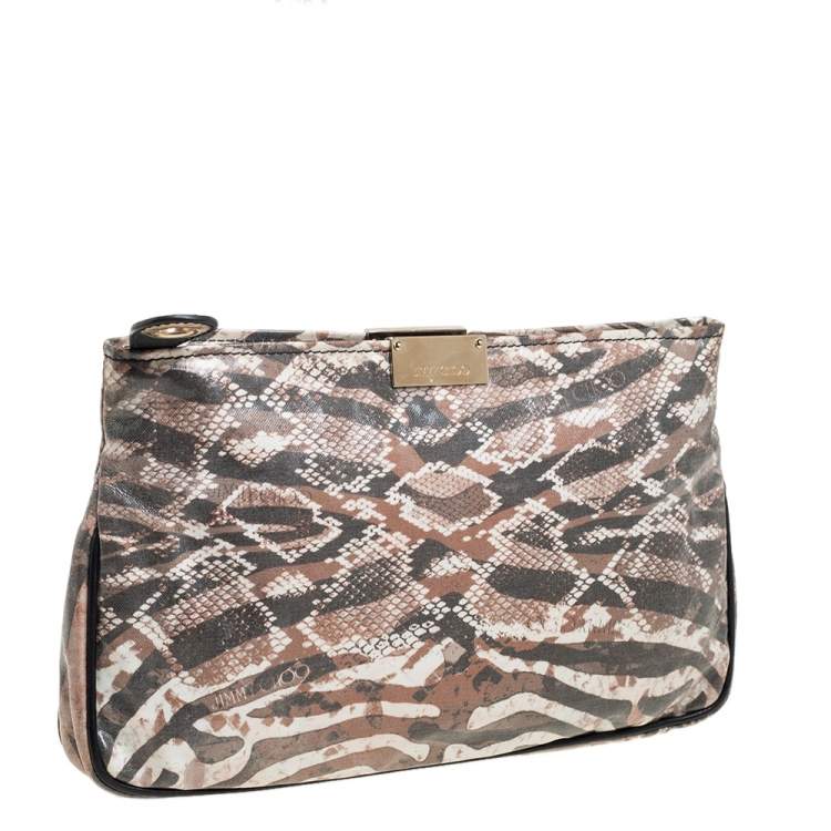 Pre Owned Jimmy Choo Tri Color Python Print Patent Leather Derek Clutch