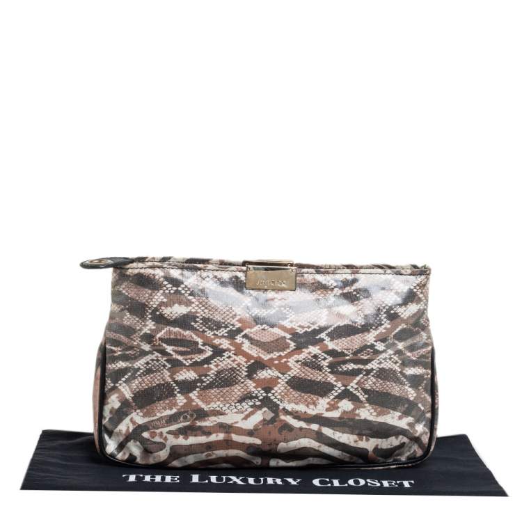 Pre Owned Jimmy Choo Tri Color Python Print Patent Leather Derek Clutch
