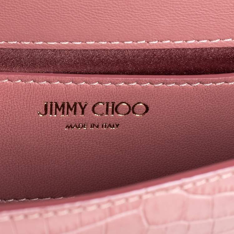 مملوكة مسبقًا Jimmy Choo Pink Croc Embossed Leather Varenne Chain Clutch