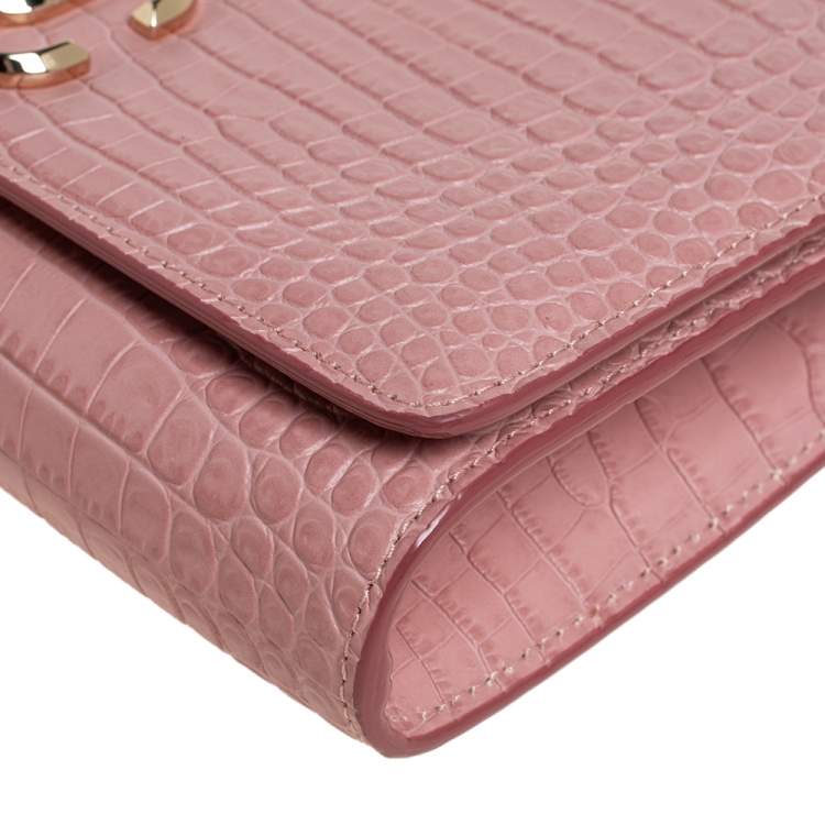 مملوكة مسبقًا Jimmy Choo Pink Croc Embossed Leather Varenne Chain Clutch
