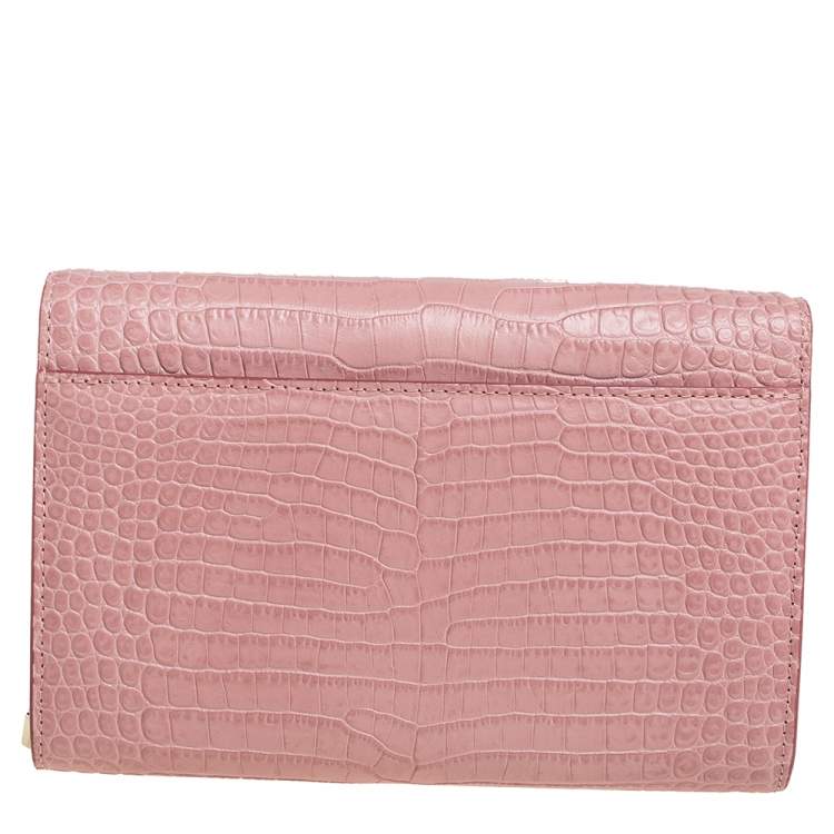 مملوكة مسبقًا Jimmy Choo Pink Croc Embossed Leather Varenne Chain Clutch