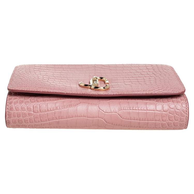 مملوكة مسبقًا Jimmy Choo Pink Croc Embossed Leather Varenne Chain Clutch