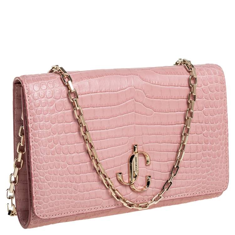 مملوكة مسبقًا Jimmy Choo Pink Croc Embossed Leather Varenne Chain Clutch
