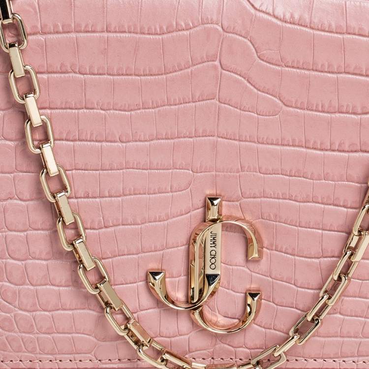 مملوكة مسبقًا Jimmy Choo Pink Croc Embossed Leather Varenne Chain Clutch