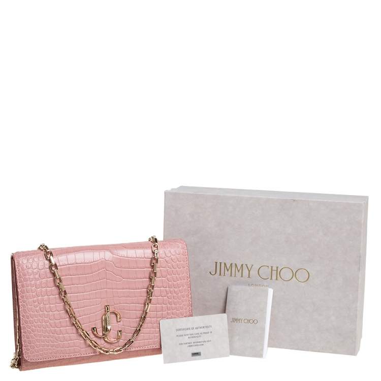 مملوكة مسبقًا Jimmy Choo Pink Croc Embossed Leather Varenne Chain Clutch