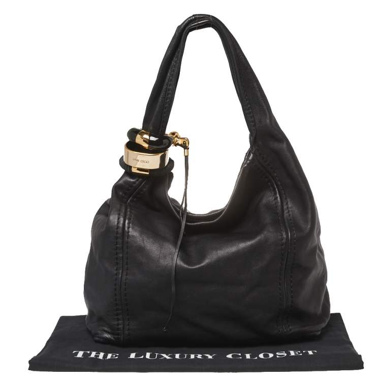 Pre Owned Jimmy Choo Black Leather Medium Saba Hobo