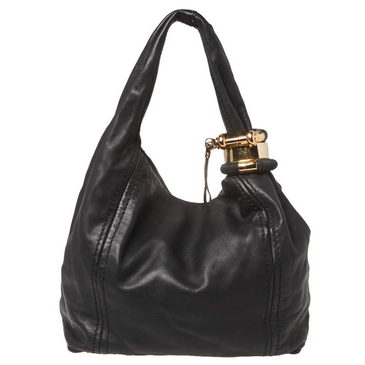 Pre Owned Jimmy Choo Black Leather Medium Saba Hobo